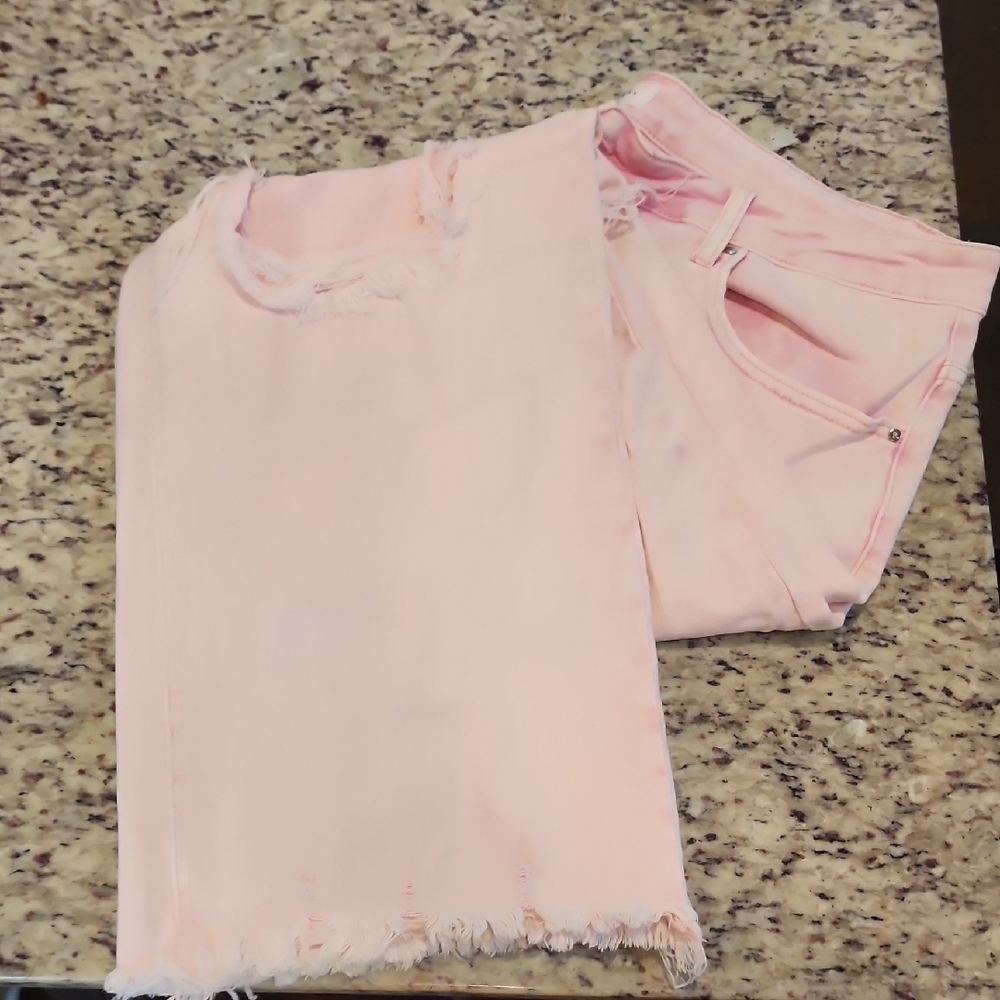 Light Pink Frayed Hem Jeans
